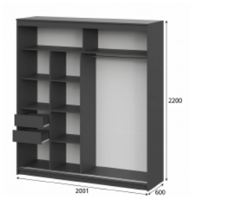 Шкаф-купе ШКП-3 2000 мм графит (СВ) в Красноуральске - krasnouralsk.mebel-e96.ru