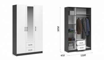 Шкаф 1200 мм Чикаго 3д2ящ с зеркалом (Имп) в Красноуральске - krasnouralsk.mebel-e96.ru