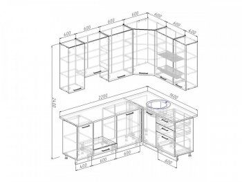 Угловой кухонный гарнитур Дели 2200х1600 мм в Красноуральске - krasnouralsk.mebel-e96.ru