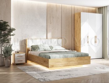 Кровать парящая Ирис крафт/белый с подсветкой (Миф) в Красноуральске - krasnouralsk.mebel-e96.ru