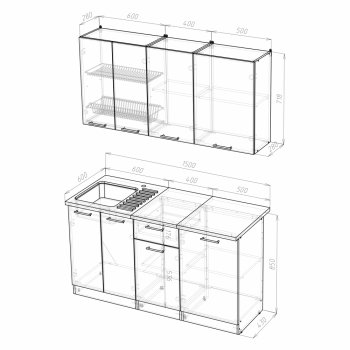 Кухонный гарнитур Кира нормал 1500 мм (Герда) в Красноуральске - krasnouralsk.mebel-e96.ru