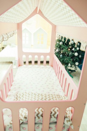 Кроватка-домик без ящика 800*1600 (Розовый) в Красноуральске - krasnouralsk.mebel-e96.ru