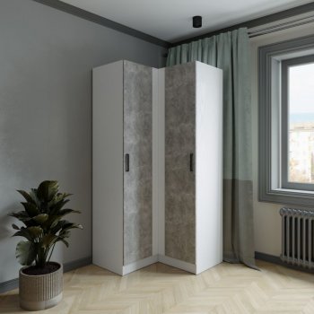 Шкаф угловой Ларс (угол прямой), Белый/Ателье светлое (Микон) в Красноуральске - krasnouralsk.mebel-e96.ru