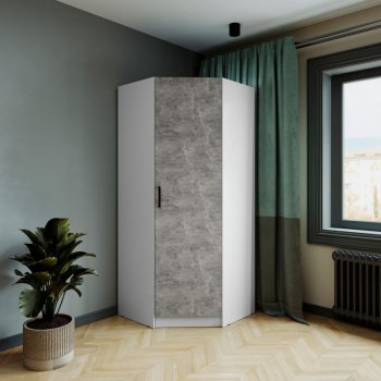 Шкаф угловой Ларс (угол скос), Белый/Ателье светлое (Микон) в Красноуральске - krasnouralsk.mebel-e96.ru