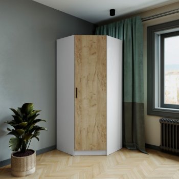 Шкаф угловой Ларс (угол скос), Белый/Крафт золотой (Микон) в Красноуральске - krasnouralsk.mebel-e96.ru