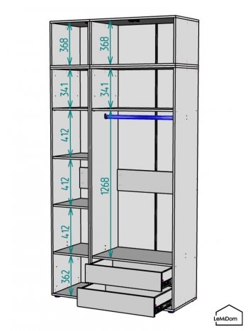 Шкаф с антресолью 1200 мм Linnea MHR-3A-2 2450х1200х510 (ДВ-М 11.1.25) в Красноуральске - krasnouralsk.mebel-e96.ru