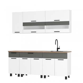 Кухонный гарнитур Монтана 2000 мм белый/графит (БТС) в Красноуральске - krasnouralsk.mebel-e96.ru