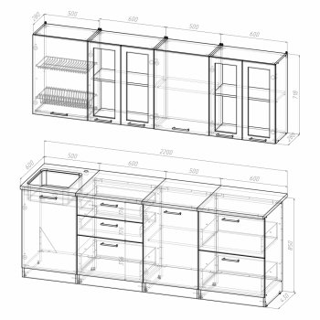 Кухонный гарнитур Ника компакт 2200 мм (Герда) в Красноуральске - krasnouralsk.mebel-e96.ru