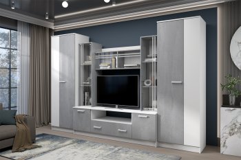 Стенка Николь-2 белый/бетонный камень(Зарон) в Красноуральске - krasnouralsk.mebel-e96.ru