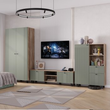 Стенка Олива комп.3 эвкалипт софт (БТС) в Красноуральске - krasnouralsk.mebel-e96.ru
