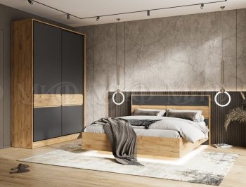 Кровать парящая Роджина с подсветкой, крафт/графит (Миф) в Красноуральске - krasnouralsk.mebel-e96.ru