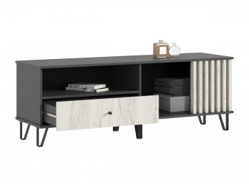 Тумба ТВ (1500) Роджина крафт белый/графит (Миф) в Красноуральске - krasnouralsk.mebel-e96.ru