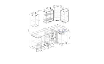 Угловой кухонный гарнитур Жемчуг 2200*1000 мм в Красноуральске - krasnouralsk.mebel-e96.ru
