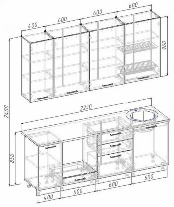 Кухонный гарнитур Руанда 2200 мм (Санвут) в Красноуральске - krasnouralsk.mebel-e96.ru