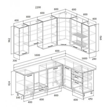 Угловой кухонный гарнитур Роза 2200*1600 мм Sanvut в Красноуральске - krasnouralsk.mebel-e96.ru