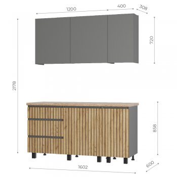 Кухонный гарнитур Шерлок 1600 мм (БТС) в Красноуральске - krasnouralsk.mebel-e96.ru