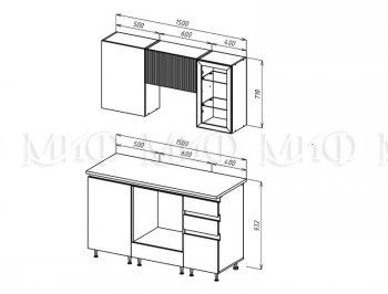 Кухонный гарнитур Техно-6 1500 мм (Миф) в Красноуральске - krasnouralsk.mebel-e96.ru